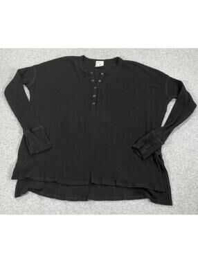 OFFLINE by Aerie Black Waffle Knit Henley Long Sleeve Top XS Petite